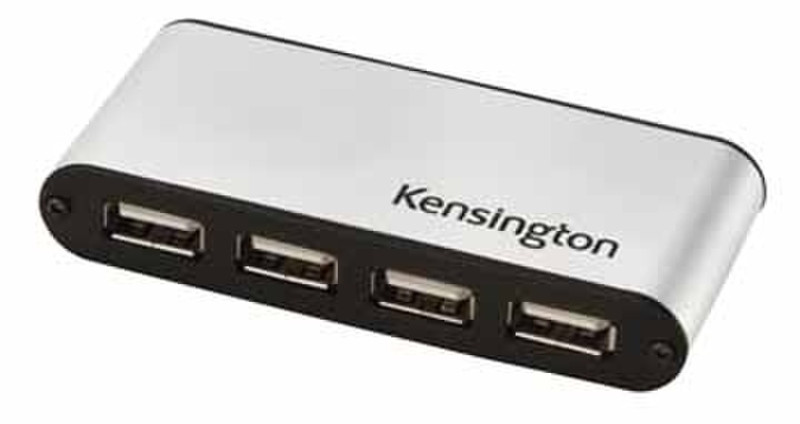 Kensington PocketHub USB 2.0 480Мбит/с Черный, Cеребряный хаб-разветвитель
