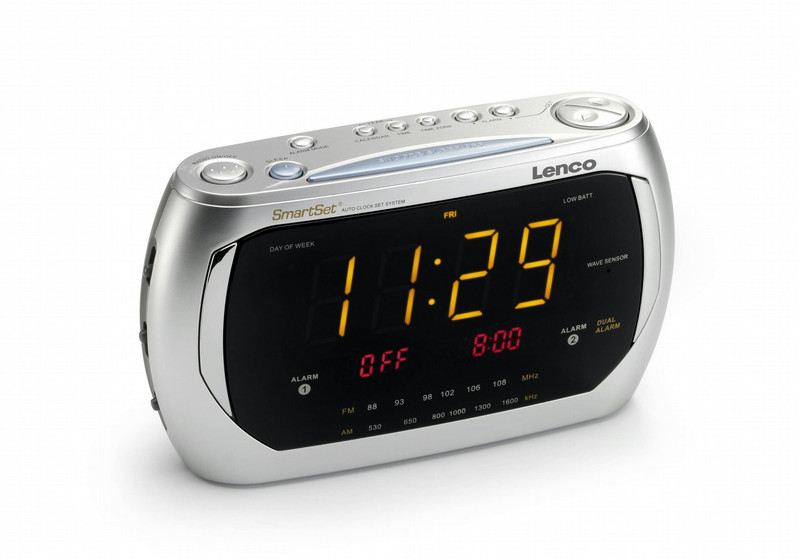Lenco Clock radio w/ dual alarm Clock Analog Silver
