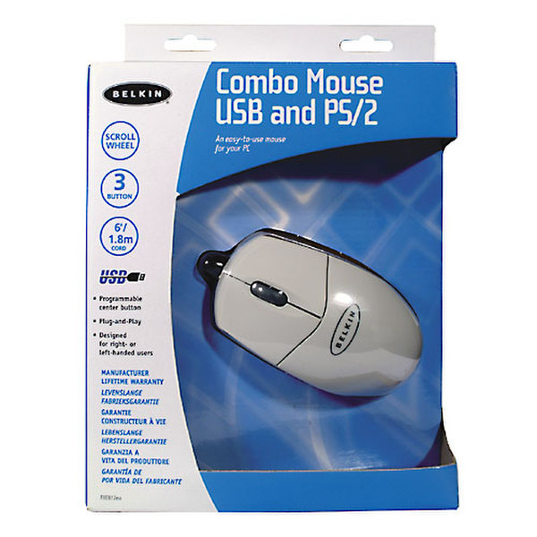 Belkin Combo Mouse USB and PS/2 with Scroll Wheel - White USB+PS/2 Механический Белый компьютерная мышь