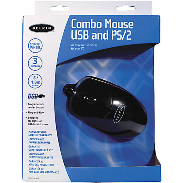 Belkin Combo Mouse USB and PS/2 with Scroll Wheel - Black USB+PS/2 Mechanical Black mice