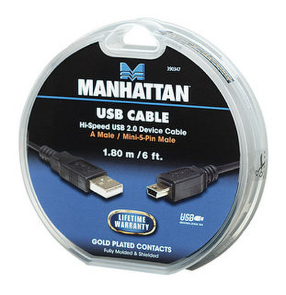 IC Intracom 390347 1.8м USB A Mini-USB B Черный кабель USB