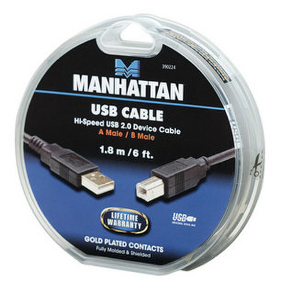 IC Intracom 390224 1.8m USB A USB B Black USB cable