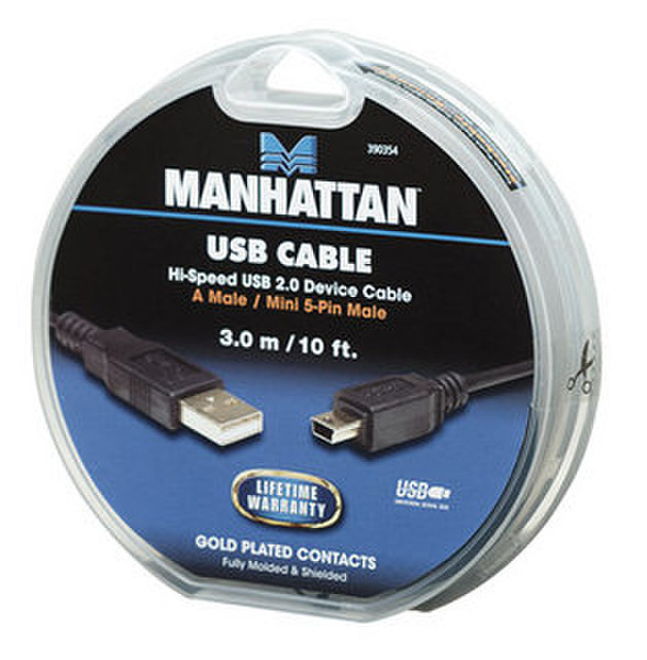 IC Intracom 390354 3м USB A Mini-USB B Черный кабель USB