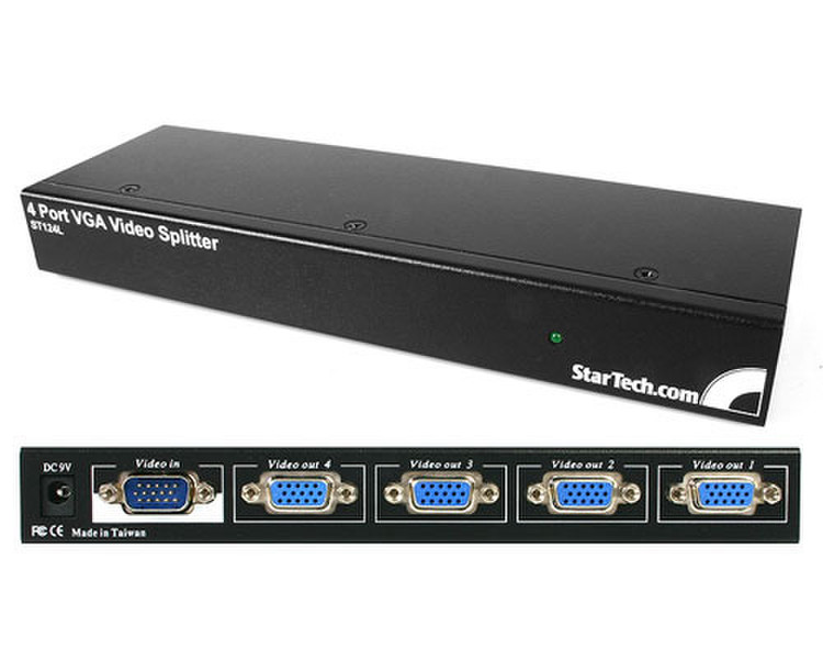 StarTech.com 4 Port 250 MHz VGA Video Splitter / Distribution Amplifier HD-15 VGA HD-15 VGA Schwarz Kabelschnittstellen-/adapter