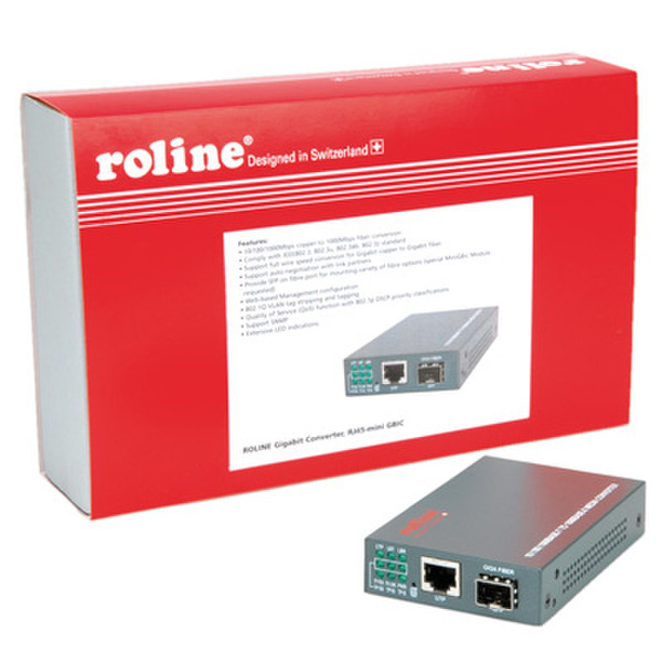 ROLINE Gigabit Switching Konverter, RJ45/mini GBIC сетевой медиа конвертор