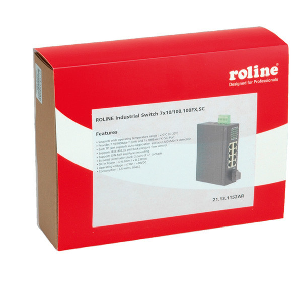 ROLINE Industrie Switch 7x RJ-45, 1x SC, unmanaged
