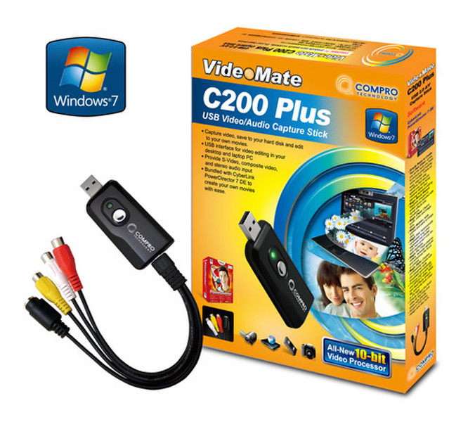 Compro C200 Plus USB RCA + S-Video Schwarz Videokabel-Adapter