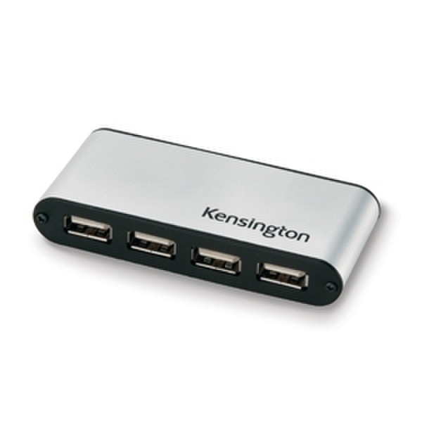 Kensington 4-Port USB 2.0 Pocket Hub 480Мбит/с Черный, Cеребряный хаб-разветвитель