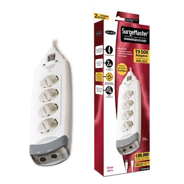 Belkin 4-Socket SurgeMaster, with AV protection 4AC outlet(s) 220-230V 2m White surge protector