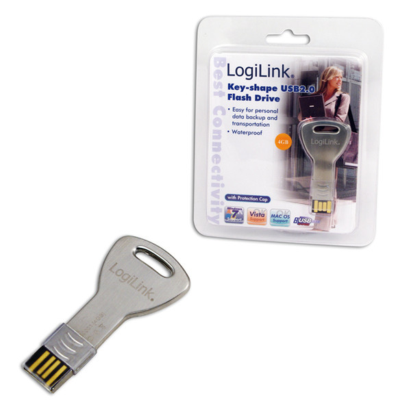 LogiLink USB Flash Key 4GB 4GB USB 2.0 Typ A Edelstahl USB-Stick