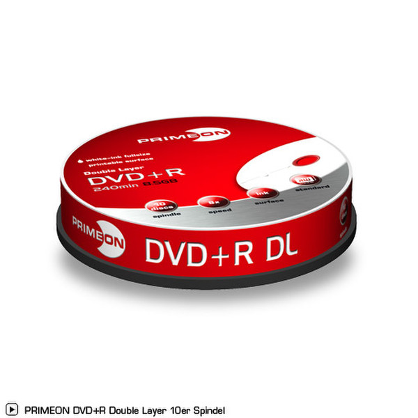 Primeon 02-100-503 8.5GB DVD+R DL 10pc(s) blank DVD