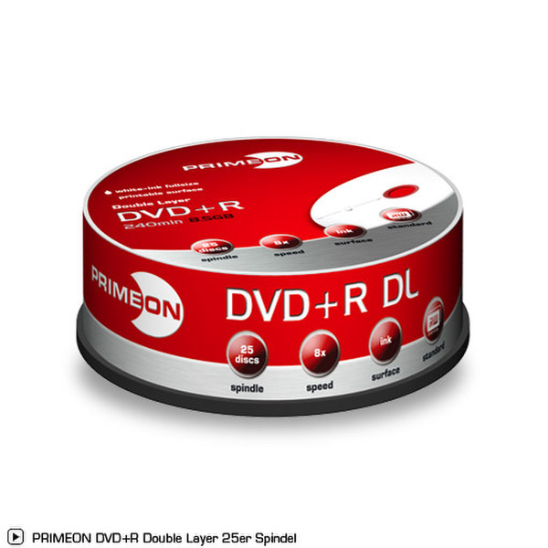 Primeon 02-100-504 8.5GB DVD+R DL 25Stück(e) DVD-Rohling