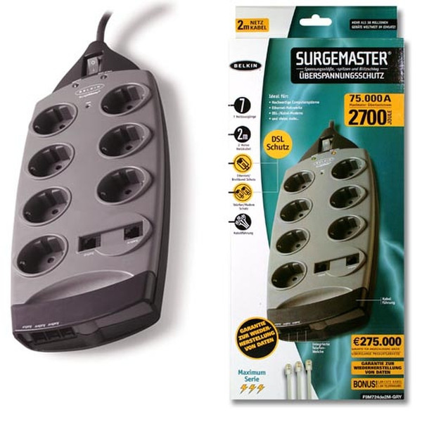 Belkin SurgeMaster Maximum Series suppressor - Germany 2m Black surge protector