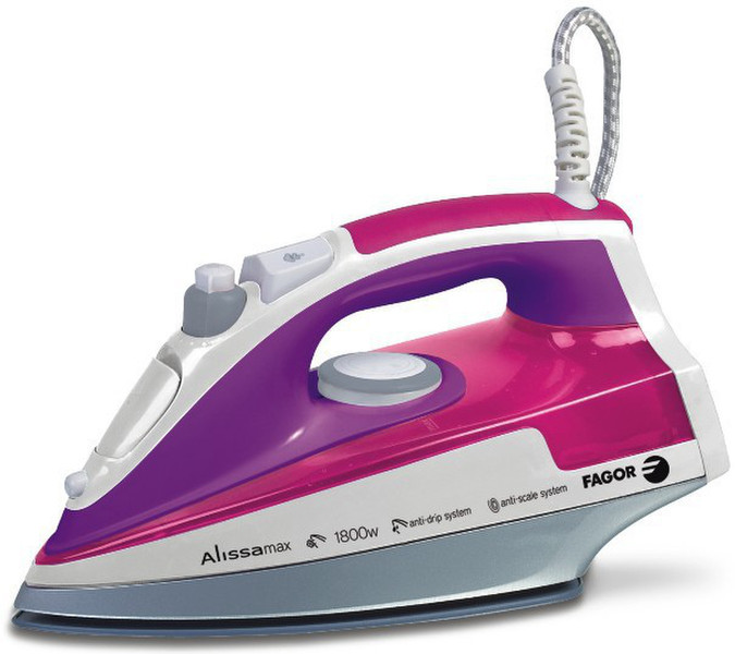 Fagor PL-1805 Dry & Steam iron Stainless Steel soleplate 1800W Pink,White