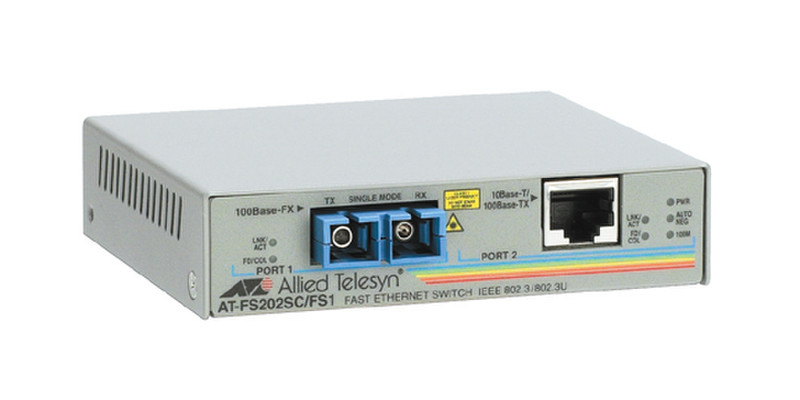 Allied Telesis 10/100TX Fast Ethernet to 100FX (SC) multimode fiber converter 100Mbit/s Netzwerk Medienkonverter