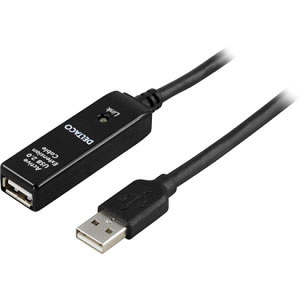 Deltaco USB 2.0 Extension Cable, 20m 20м USB A USB A Черный