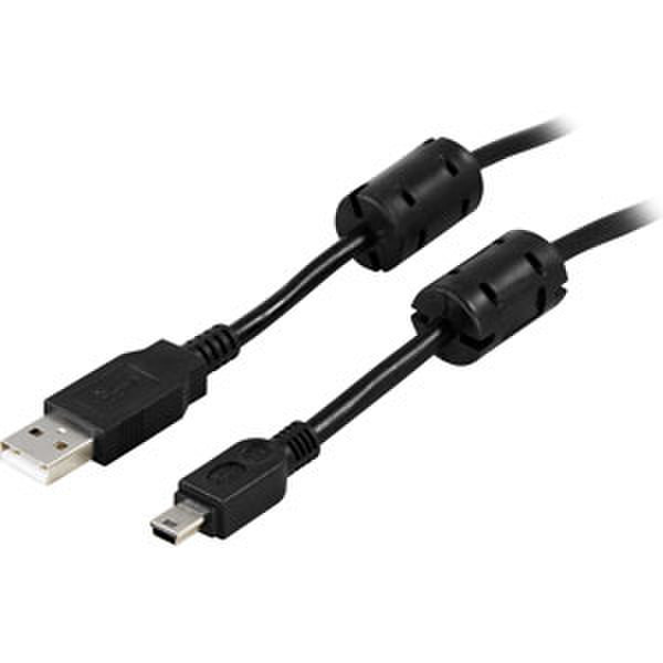 Deltaco USB 2.0 Cable A/mini B, 5m 5м USB A Mini-USB B Черный
