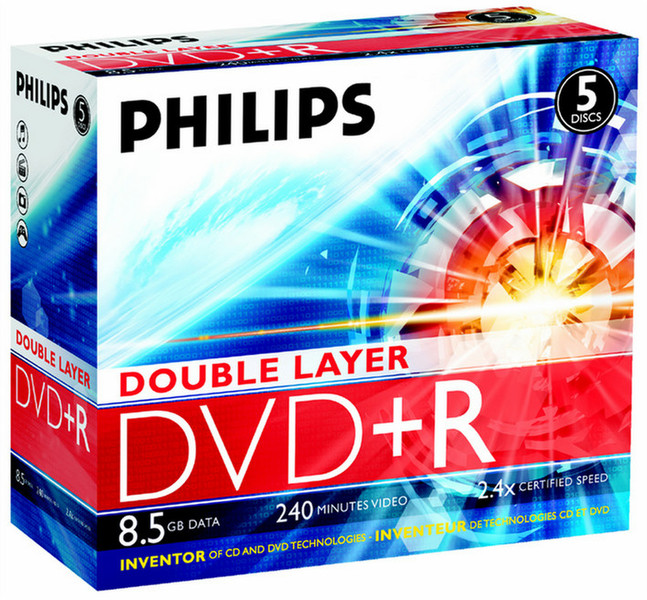 Philips DVD+R DL 2.4x 8.5GB / 240min JC(5) 8.5ГБ 5шт