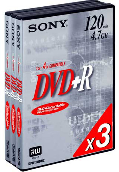 Sony DVD+R: write once disc, 3-pack video box