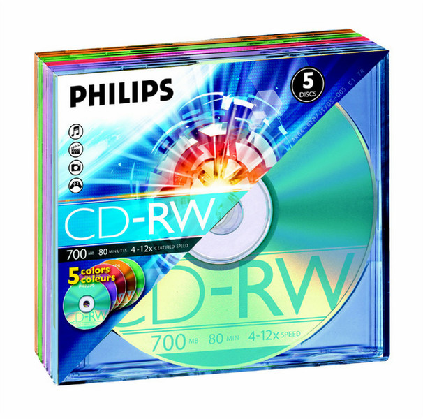 Philips CD-RW 4-12x 700MB / 80min Col SL (5) 700МБ 5шт