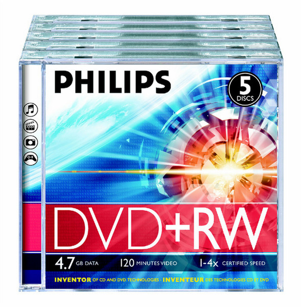 Philips DVD+RW 4x 4.7GB / 120min JC(5) 4.7GB 5pc(s)