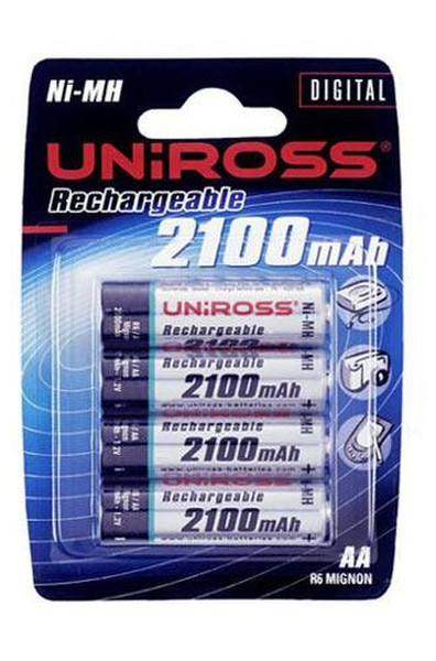 Uniross AA 2100mAh, Rechargeable batteries Nickel-Metallhydrid (NiMH) 2100mAh 1.2V Wiederaufladbare Batterie