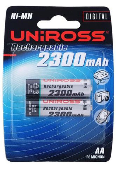 Uniross AA 2300mAh, Rechargeable batteries Nickel-Metallhydrid (NiMH) 2300mAh 1.2V Wiederaufladbare Batterie