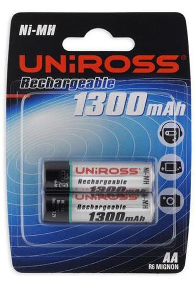 Uniross Akku AA / R6 (2 pack) Nickel-Metallhydrid (NiMH) 1300mAh 1.2V Wiederaufladbare Batterie