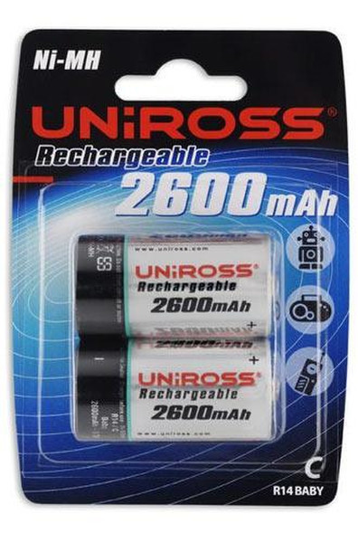 Uniross Rechargeable Batteries C / R14 (2 pack) Nickel-Metallhydrid (NiMH) 2600mAh 1.2V Wiederaufladbare Batterie