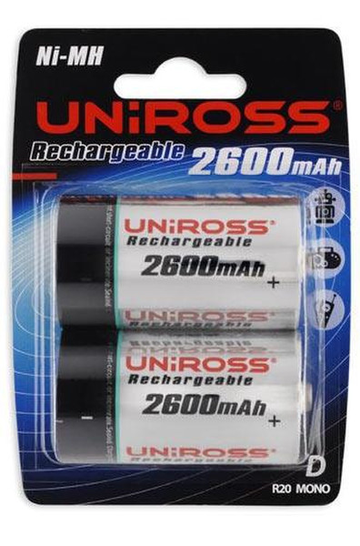Uniross Rechargeable Batteries D / R20 (2 pack) Никель-металл-гидридный (NiMH) 2600мА·ч 1.2В аккумуляторная батарея