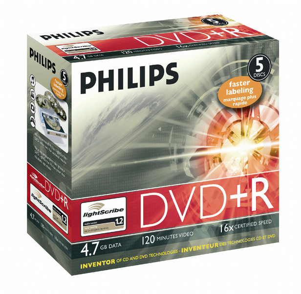 Philips DVD+R 4.7GB 16x 4.7GB / 120min LS JC(5) 4.7GB 5pc(s)