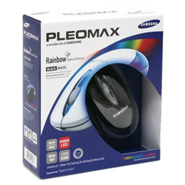 Samsung Rainbow Optical Mouse, Black USB+PS/2 Оптический 800dpi Черный компьютерная мышь