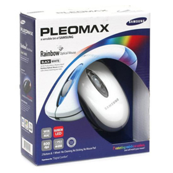 Samsung Rainbow Optical Mouse, White USB+PS/2 Оптический 800dpi Белый компьютерная мышь