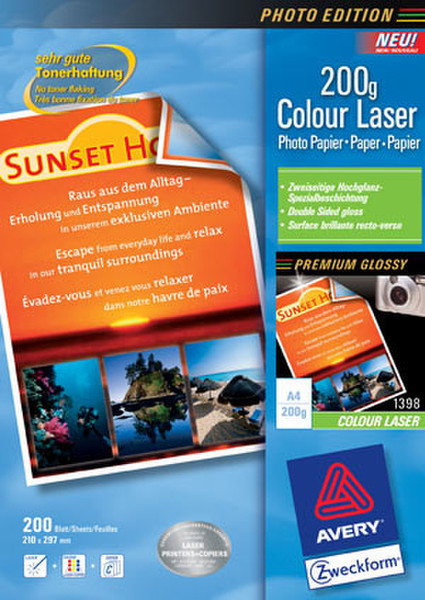 Avery Premium Colour Laser Photo Paper 200 g/m² Белый бумага для печати