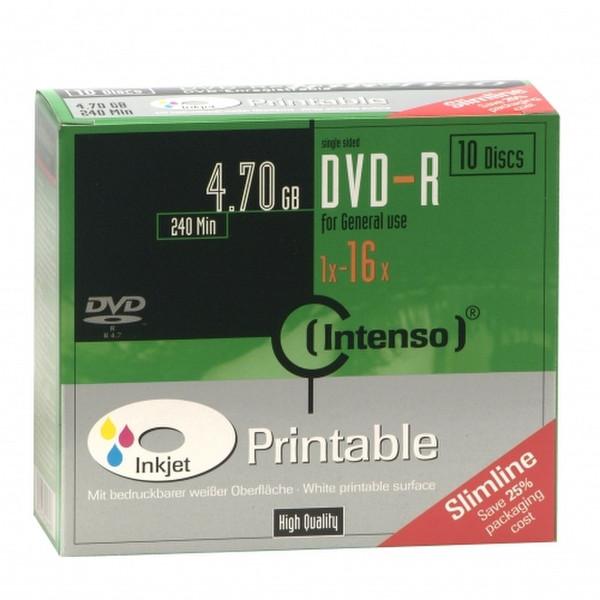 Intenso DVD-R 4.7GB, Printable, 16x 4.7GB DVD-R 10Stück(e)