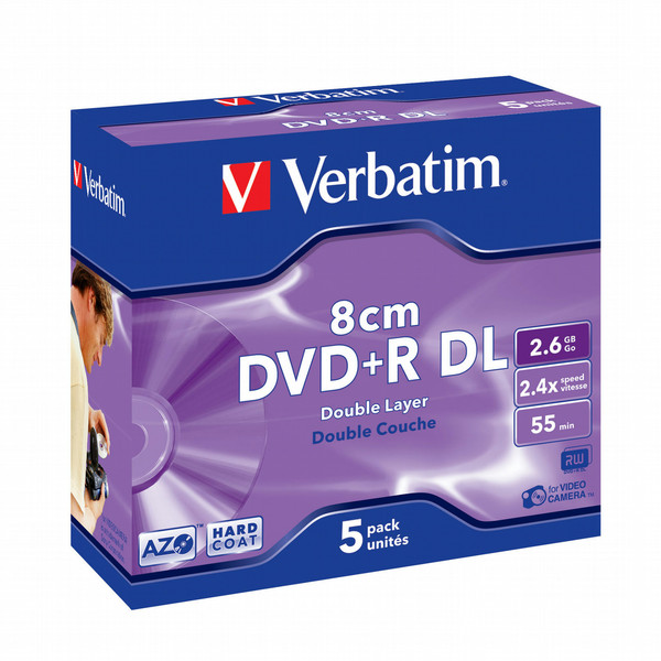 Verbatim DVD+R 8cm Double Layer Hardcoat 2.6ГБ DVD+R 5шт