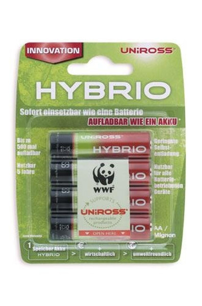 Uniross Hybrio Akku Mignon 2100 mAh, (4 pack) Никель-металл-гидридный (NiMH) 2100мА·ч 1.2В аккумуляторная батарея