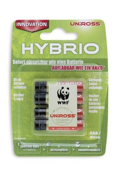 Uniross Hybrio Akku Micro 800 mAh, (4 pack) Nickel-Metal Hydride (NiMH) 800mAh 1.2V rechargeable battery