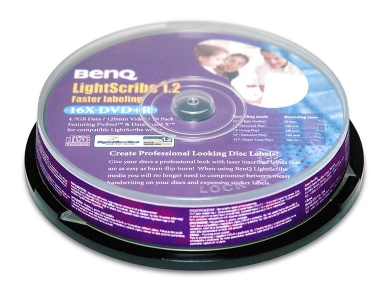 Benq DVD+R 4,7GB 120min Lightscribe Cakebox 10pk 4.7GB DVD+R 10Stück(e)