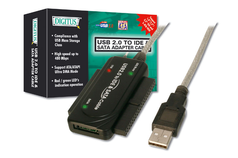 Digitus USB2.0 to IDE and SATA Adapter Cable Черный кабельный разъем/переходник