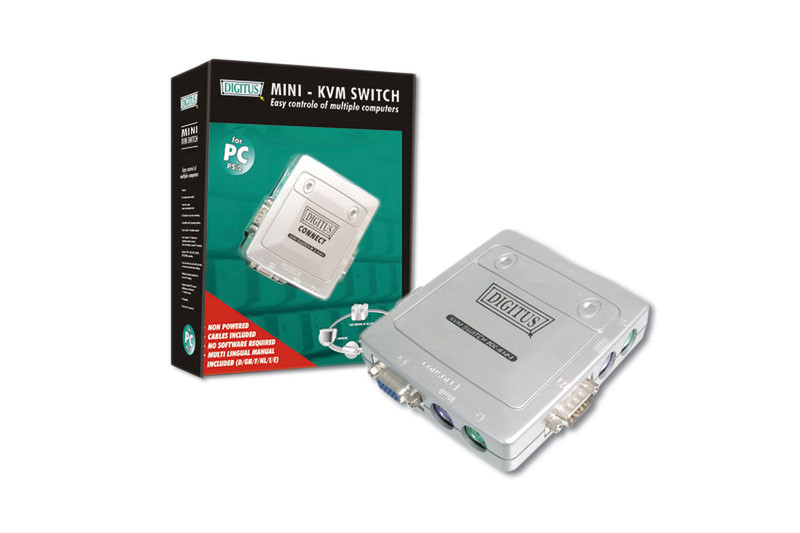 Digitus Compact KVM Switch 1User - 2 PCs Silber Tastatur/Video/Maus (KVM)-Switch