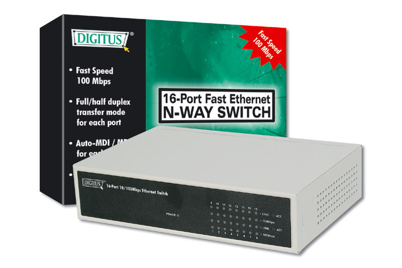 Digitus Fast Ethernet Switch N-Way 16 Port Неуправляемый