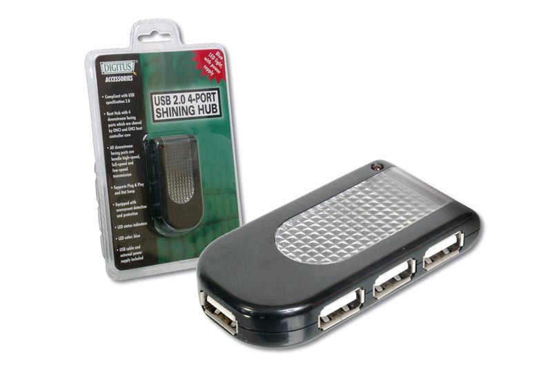 Digitus USB 2.0Hub 4-Port illuminated Черный кабельный разъем/переходник