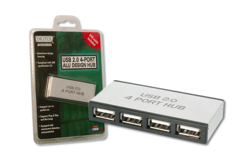 Digitus USB 2.0Hub 4-Port with ALU housing Cеребряный кабельный разъем/переходник