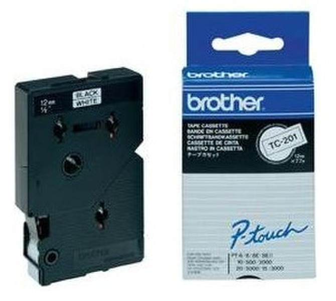 Brother Gloss Laminated Labelling Tape - 12mm, Black/White, 10-pk TC label-making tape