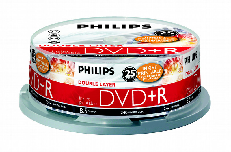 Philips DVD+R DL 2.4x 8.5GB / 240min IW SP(25) 8.5GB 25pc(s)