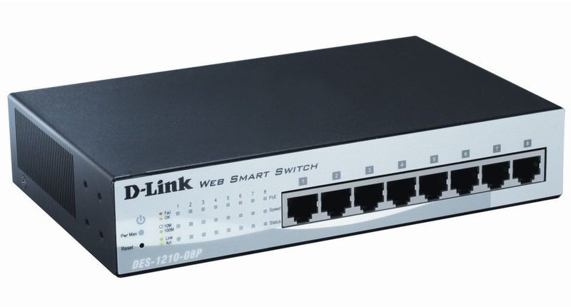 D-Link DES-1210-08P Управляемый Fast Ethernet (10/100) Power over Ethernet (PoE) Черный сетевой коммутатор