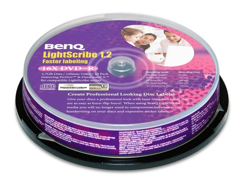 Benq DVD-R 4,7GB 120min 16x Lightscribe Cake Box 10pk 4.7ГБ DVD-R 10шт