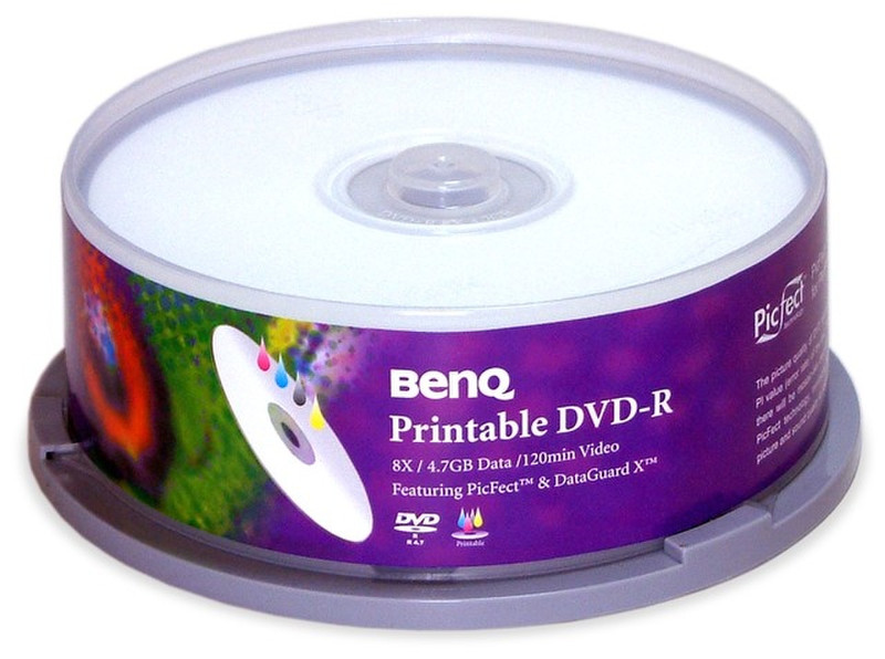 Benq DVD-R 4,7GB 120Min 8x White Inkjet Printable Cake Box 25pk 4.7GB DVD-R 25pc(s)
