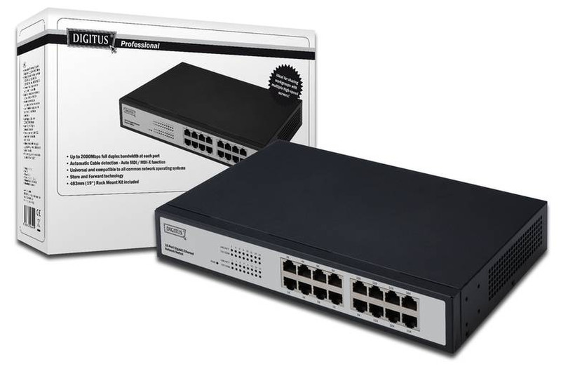 Digitus DN-80100 Gigabit Ethernet (10/100/1000) Черный, Cеребряный сетевой коммутатор